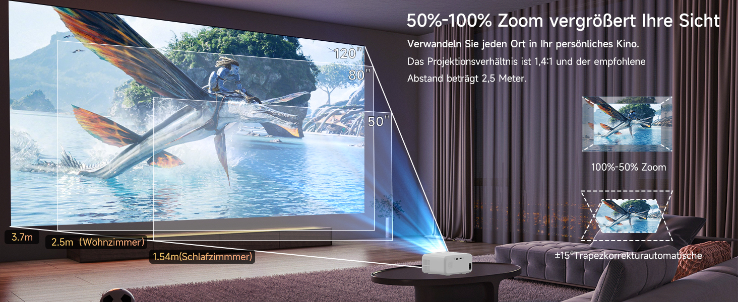 Міні проєктор VISULAPEX V3PRO: 12000LM, 1080P, WiFi, 5G, Zoom, для телефону, TV Stick, X-Box, ноутбука, білий