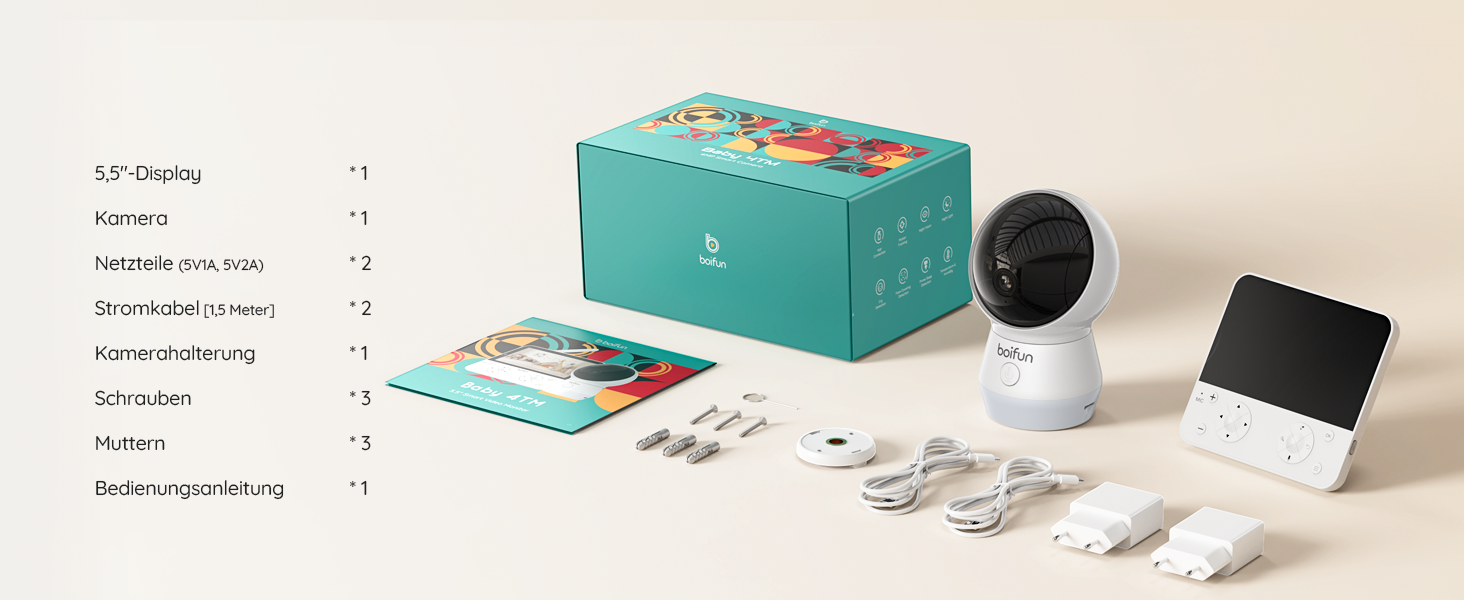 Відеоняня BOIFUN з камерою Wi-Fi 4MP, моніторинг через додаток, виявлення положення дитини, нічник, нічна зйомка, датчик руху/плачу/звуку, автотрекінг, сповіщення про вихід за межі зони