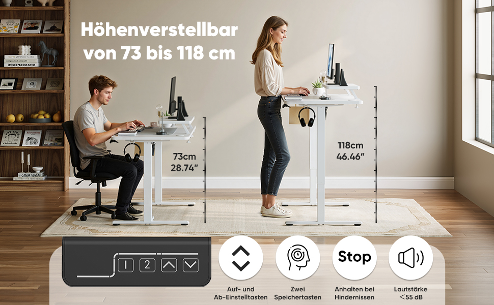 Регульований стіл Sweetcrispy з підставкою для монітора, електричний, ергономічний, стоячи/сидячи, комп'ютерний, vintage, білий, 160 x 60 см