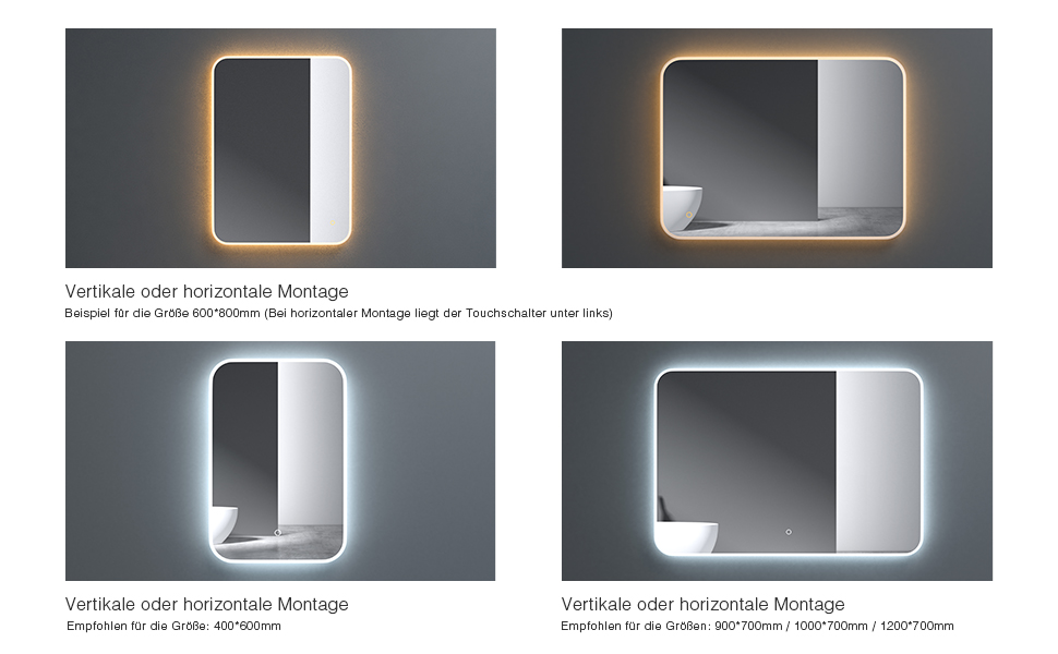 Дзеркало для ванної кімнати Dopporo LED 100x80 см з підсвічуванням та сенсорним вимикачем, з функцією пам'яті