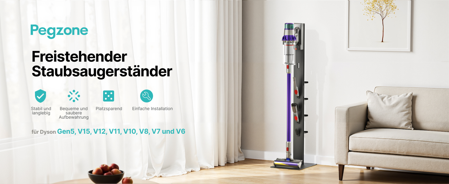 Підставка для акумуляторного пилососа Dyson з 4 гаками та 4 полицями (Gen5, V15, V12, V11, V10, V8, V7, V6) без свердління