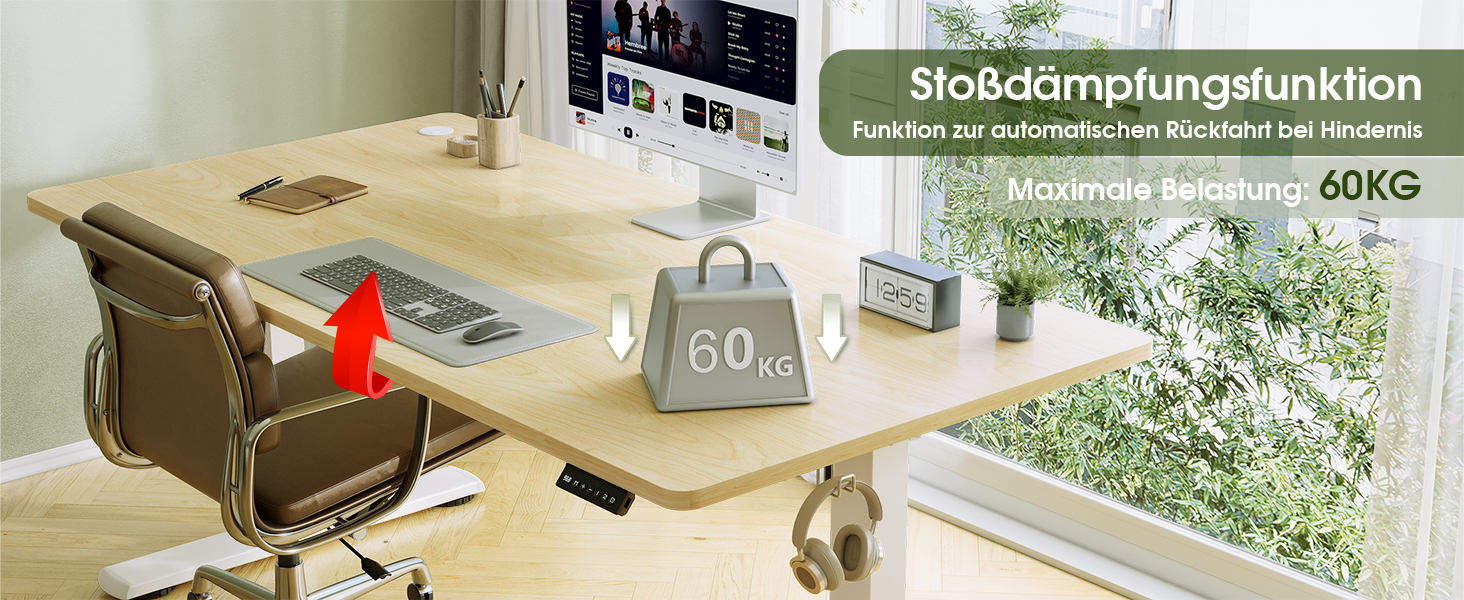 Електричний стіл Flamaker з регулюванням висоти, 160 x 60 см, з пам'яттю, для геймінгу, USB-зарядка (Бежевий)