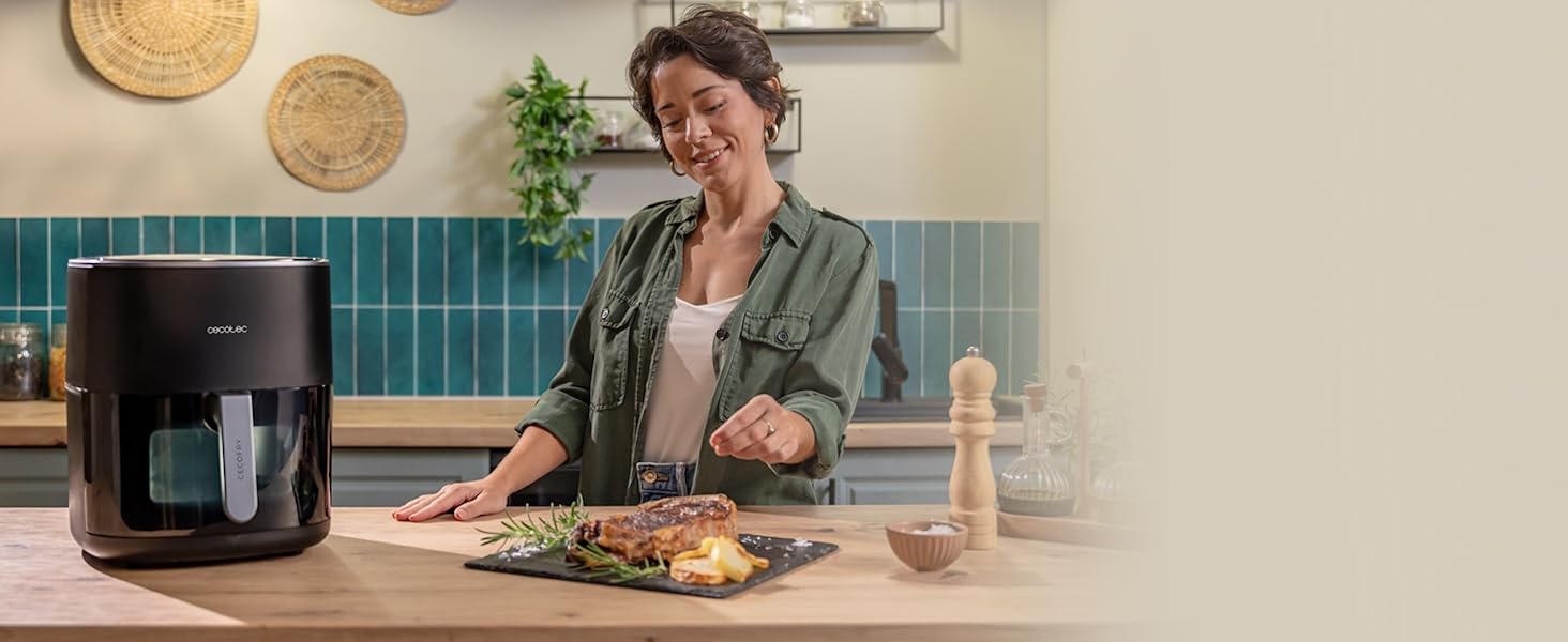Аерофритюрниця з грилем Cecotec Cecofry & Grill Duoheat 6500, 2200 Вт, 6.5 л, 3-в-1: гриль-панель, повітряний фритюр, подвійний нагрів, 12 програм, чорна