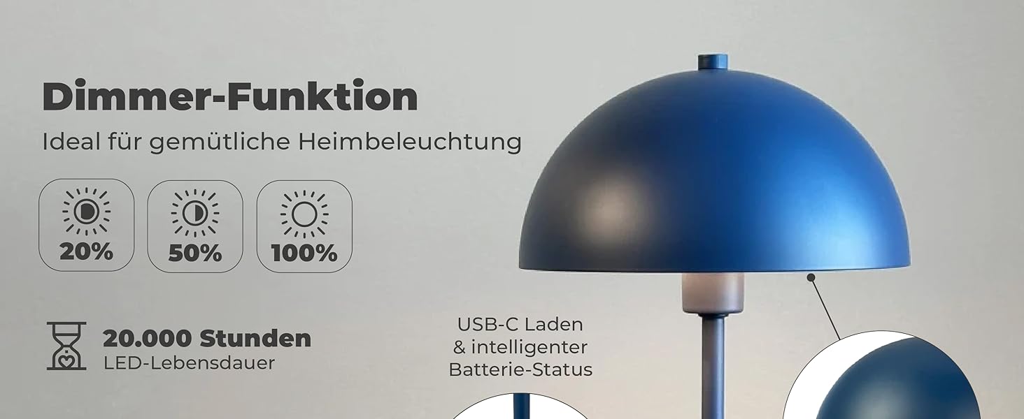 Лампа настільна Dyberg Larsen Stockholm 2.0 Indigo Blue | LED лампа з акумулятором | Настільна лампа для дому та вулиці | Датське дизайну, синього кольору, модель 2.0