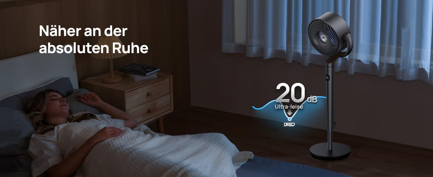 Вентилятор підлоговий Dreo з тихим мотором 20dB, 120° осциляція, дальність 26м, 1200 м³/год, 102 см, 3 режими, 8 швидкостей, срібний