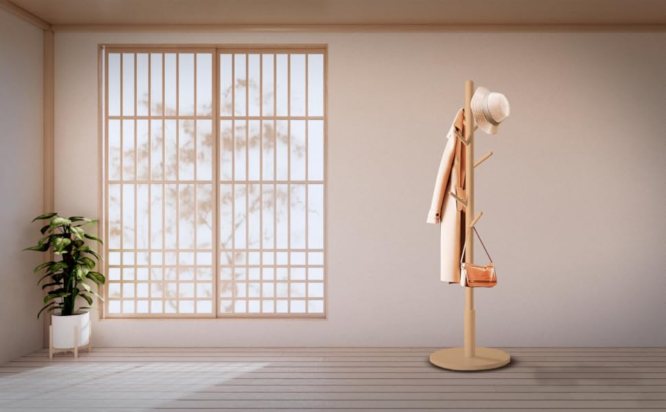 Дерев'яний вішак для одягу Edihome з 8 гачками, 172 x 38 x 38 см, для передпокою, коридору або спальні (Чорний)