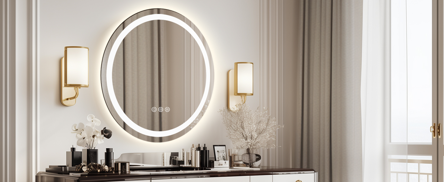 Дзеркало для ванної кімнати ChillCruiser LED круглої форми 50 см з чорною рамою, антизапар, 3 кольори, функція пам'яті