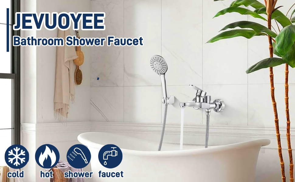 Змішувач для ванни та душу з підключенням 1/2 дюйма, накладний, з виходом для душу та наповнення ванни, хром