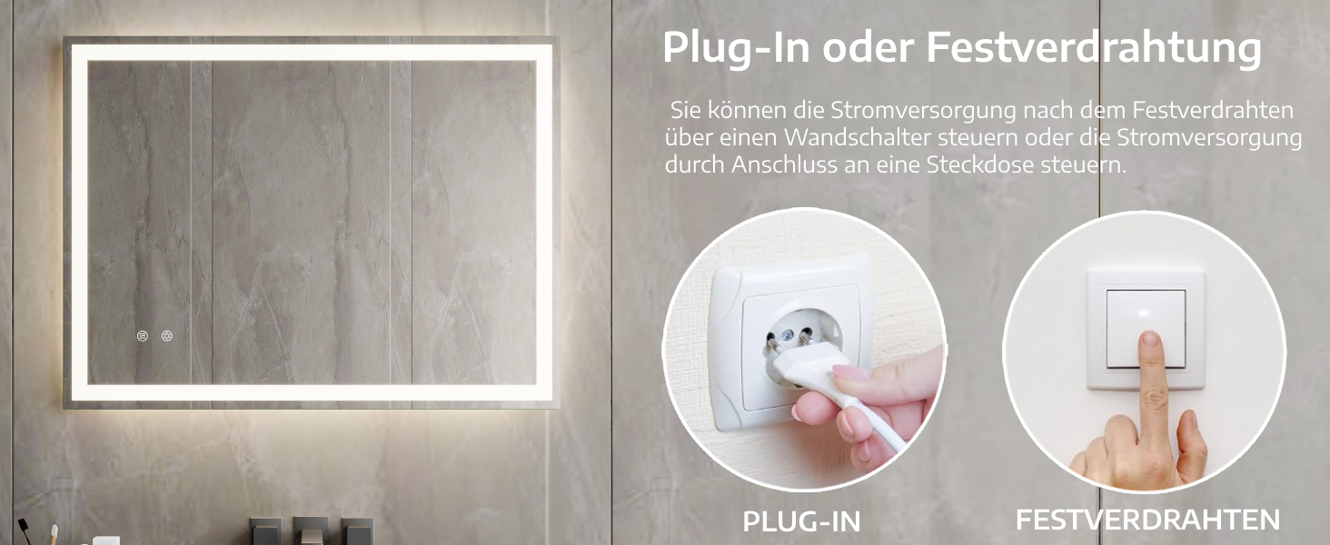 Дзеркало для ванної кімнати з підсвіткою 80x60 см, LED дзеркало з 3 кольорами світла, регульована яскравість, захисне скло, сенсорне управління, функція пам'яті, запобігання запотіванню, 60L x 80B cm