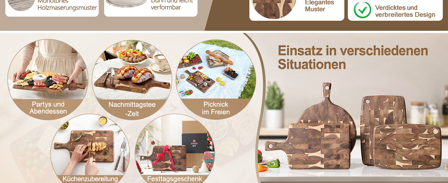 Обрізні дошки XINZUO з акації (35x25x2.6 см) - дерев'яне кухонне рішення з антиковзаючими ніжками та зручним ручним захватом