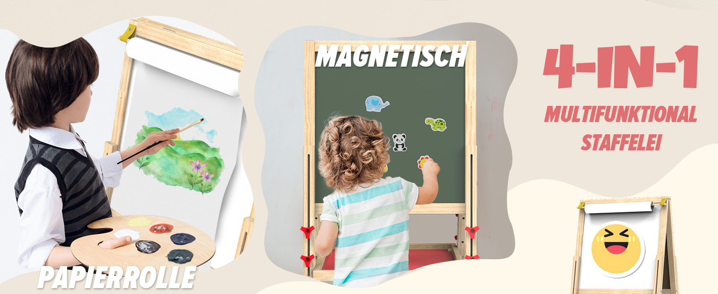 Мольберт для малювання Joyooss для дітей, регульований дерев'яний мольберт, двосторонній, сухий маркер, з аксесуарами для малювання, подарунок для дітей 4-8 років (РОЖЕВИЙ)