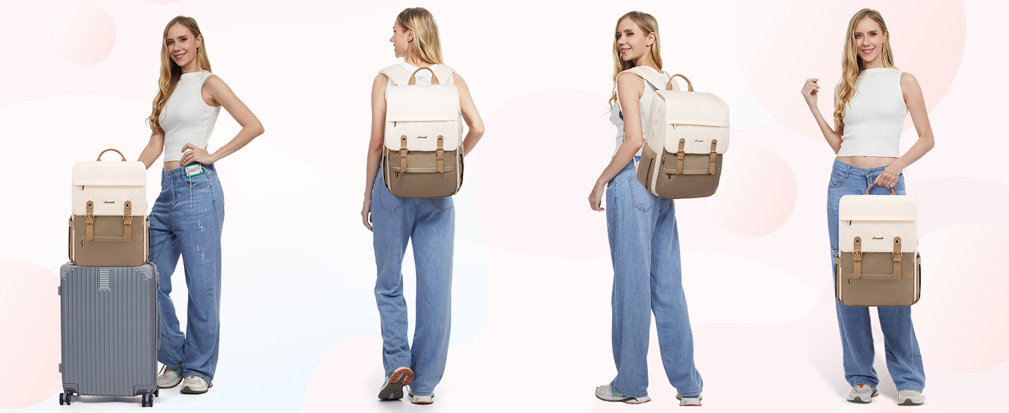 Жіночий рюкзак LOVEVOOK 15.6 дюймів: водонепроникний, для ноутбука, універсальний, для роботи, навчання, подорожей, бежевий/коричневий