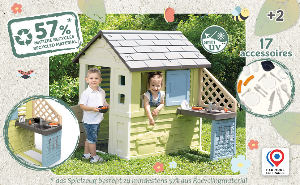 Дитячий будиночок Smoby Life Pretty з кухнею, 110x127x145 см, перероблений пластик, для вулиці, від 2 років