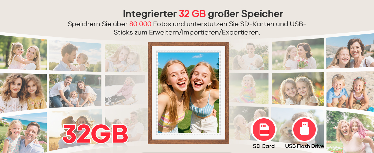 Frameo Цифровий фоторамка 10,1 дюйма, HD 1280*800 IPS сенсорний екран, 32GB пам'ять, автоповорот, Frameo App для обміну фото та відео, 15 дерев'яних текстур (білий)