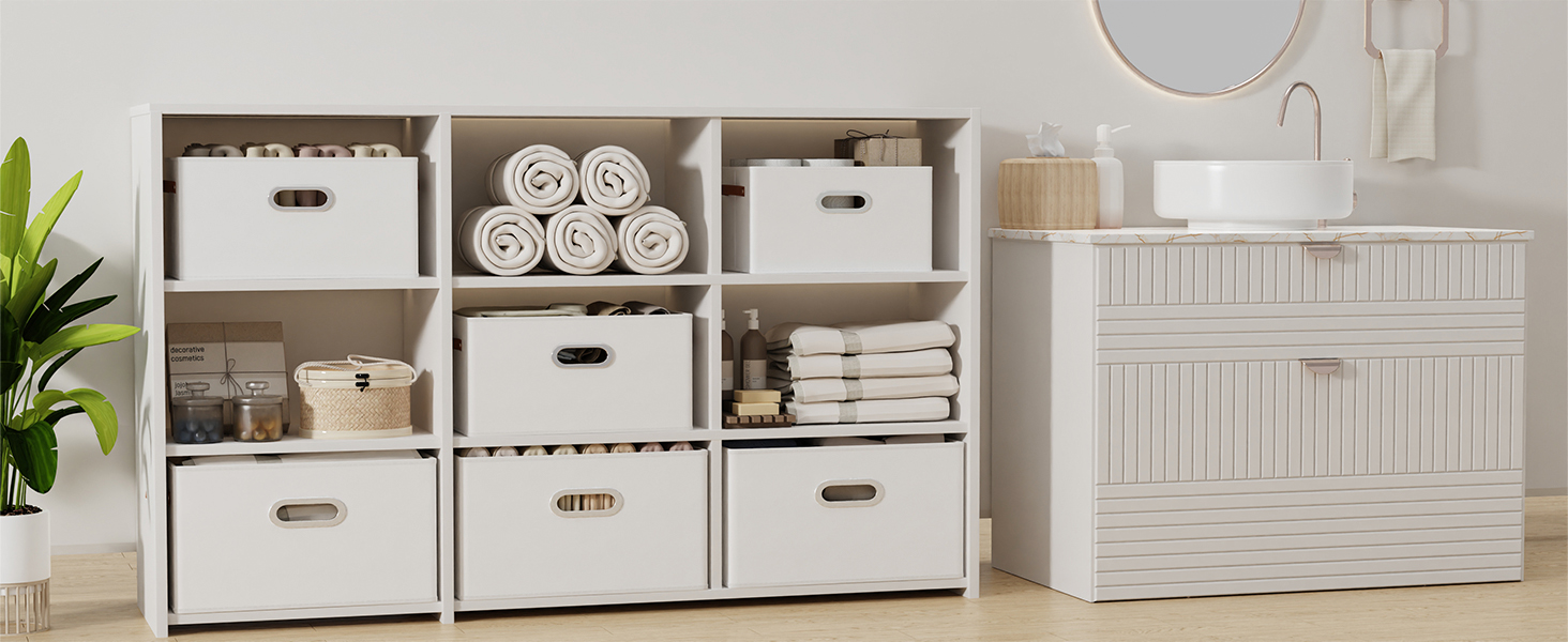 3 Кошики для зберігання з тканини Yawinhe, складані, з ручками, для спальні, білизна, 33x23x20 см, білий/сірий