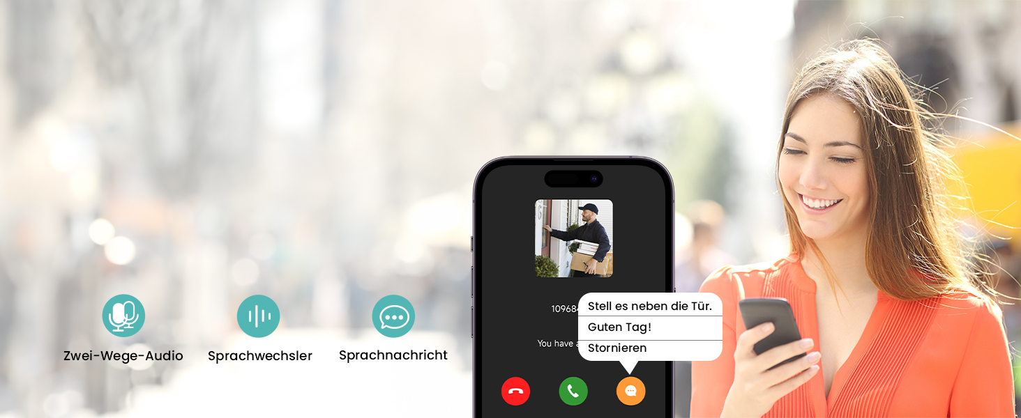 Відеодзвінок BOIFUN з камерою, 2K-HD, Wi-Fi, PIR-датчик руху, 2-сторонній аудіо, сумісний з Alexa, SD/Cloud-пам'ять, з дзвінком, чорний