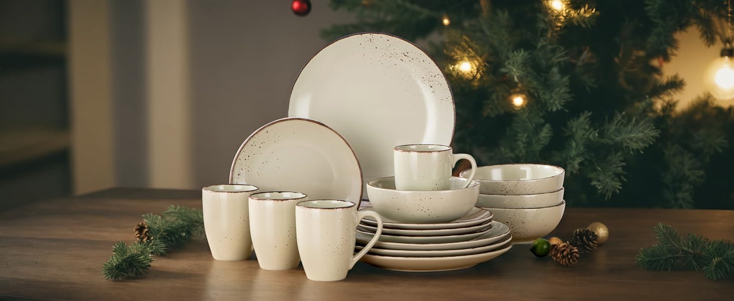 Набір посуду Vancasso Navia для 8 осіб (32 шт.) - сервіз зі stoneware, бежевий, вінтажний дизайн