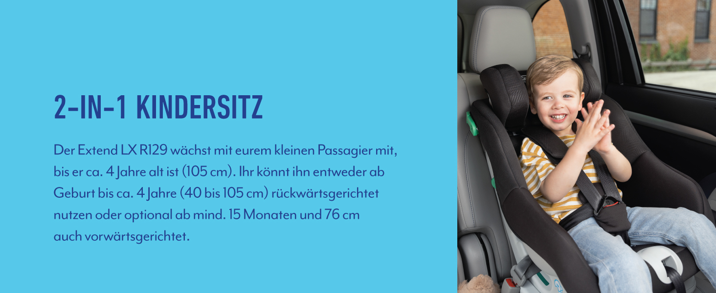 Автокрісло Graco Extend™ LX R129 Reboarder: від народження до 4 років (40-105 см), поворотне, збоку захист, чорний, Midnight Extend i-Size Single