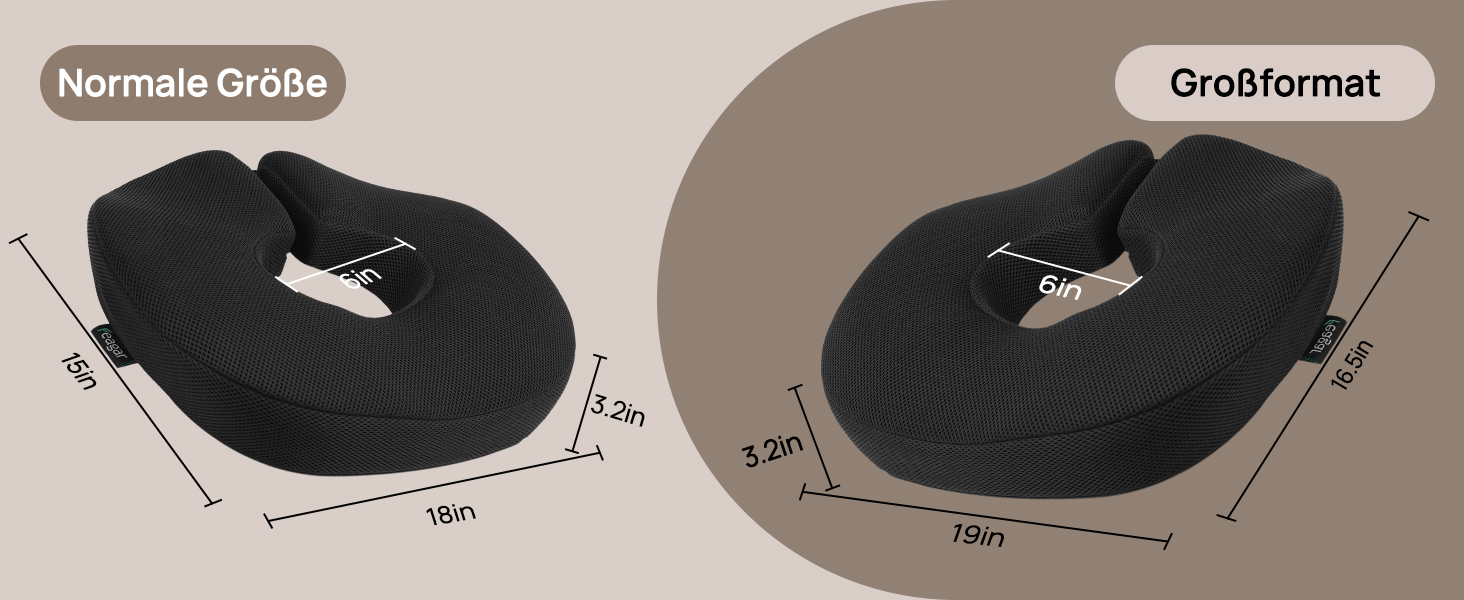 Ортопедична подушка-кільце Feagar: регульований ергономічний подушка-пончик для копчика, геморою та післяпологового відновлення, підходить для авто, офісного крісла та візка, чорна, великий розмір (90-140 кг)