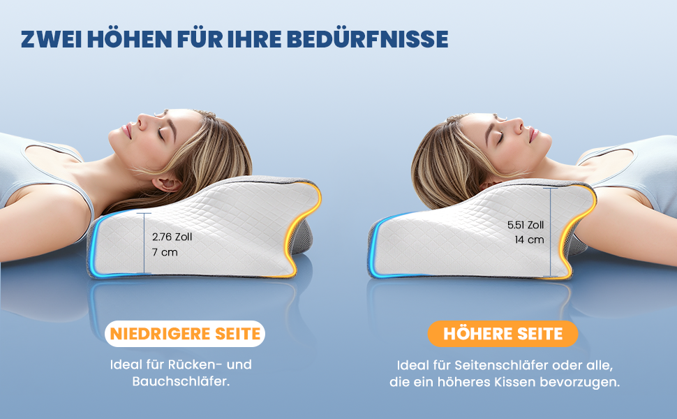 Ортопедична подушка A-Pce з піни Memory Foam для шиї та спини, сіро-біла. Для сну на боці, спині та животі. Зменшує біль у шиї, плечах та спині.