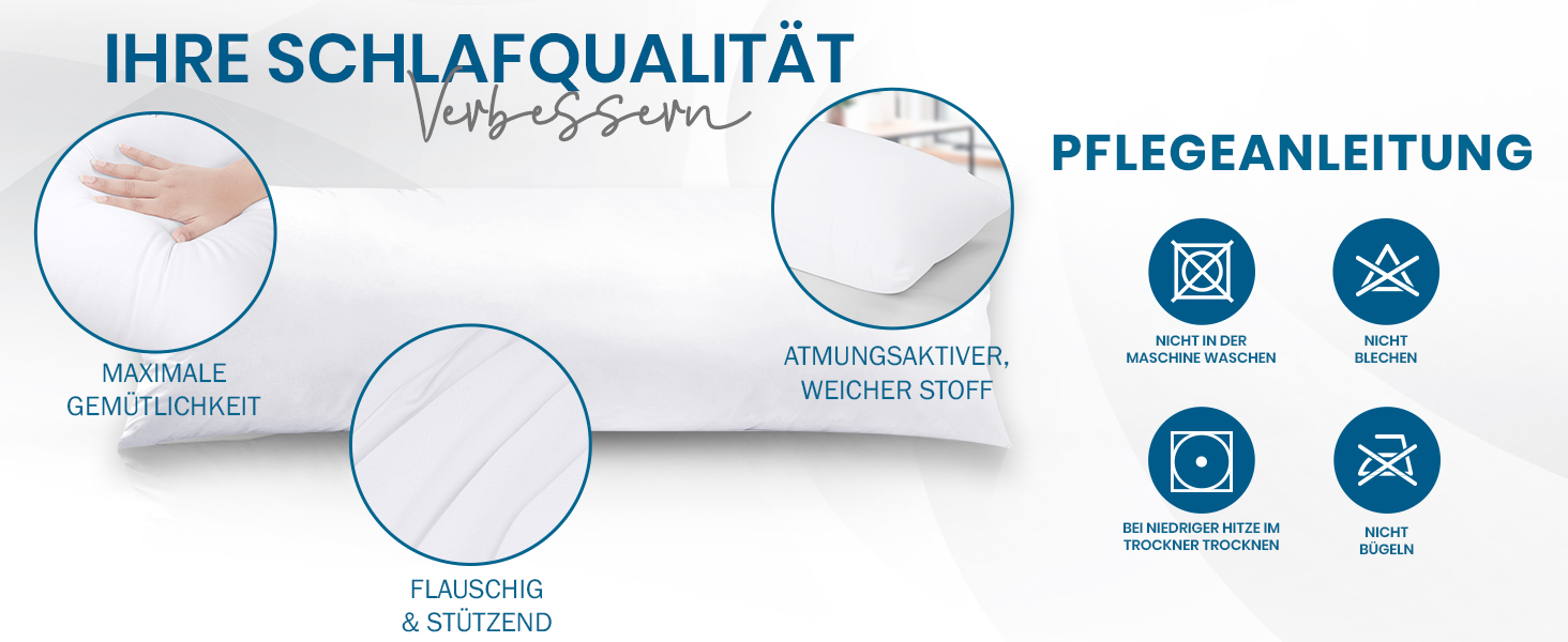 Подушка для вагітних та сну Utopia Bedding 40x145 см, м'яка подушка-обіймашка з наповнювачем з порожнистого волокна для підтримки тіла та сну на боці, біла
