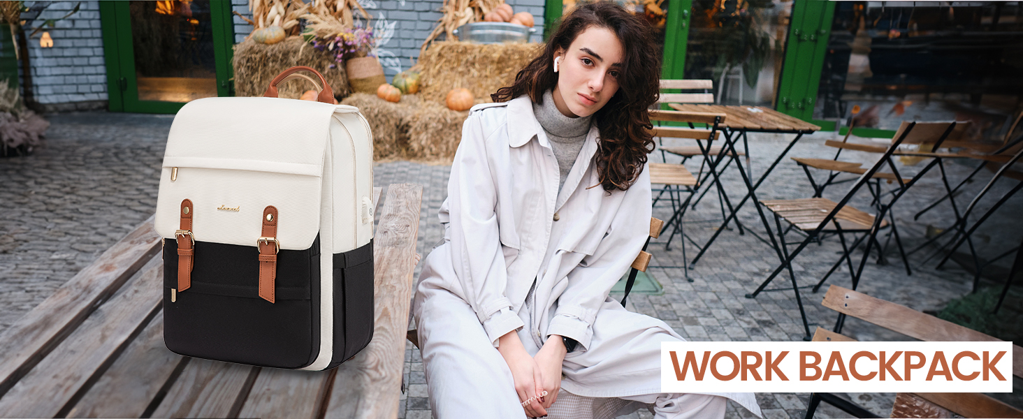 LOVEVOOK Рюкзак для жінок, рюкзак для ноутбука 15.6 дюймів, водонепроникний, для роботи, навчання, подорожей, стильний, бежевий & кавовий колір