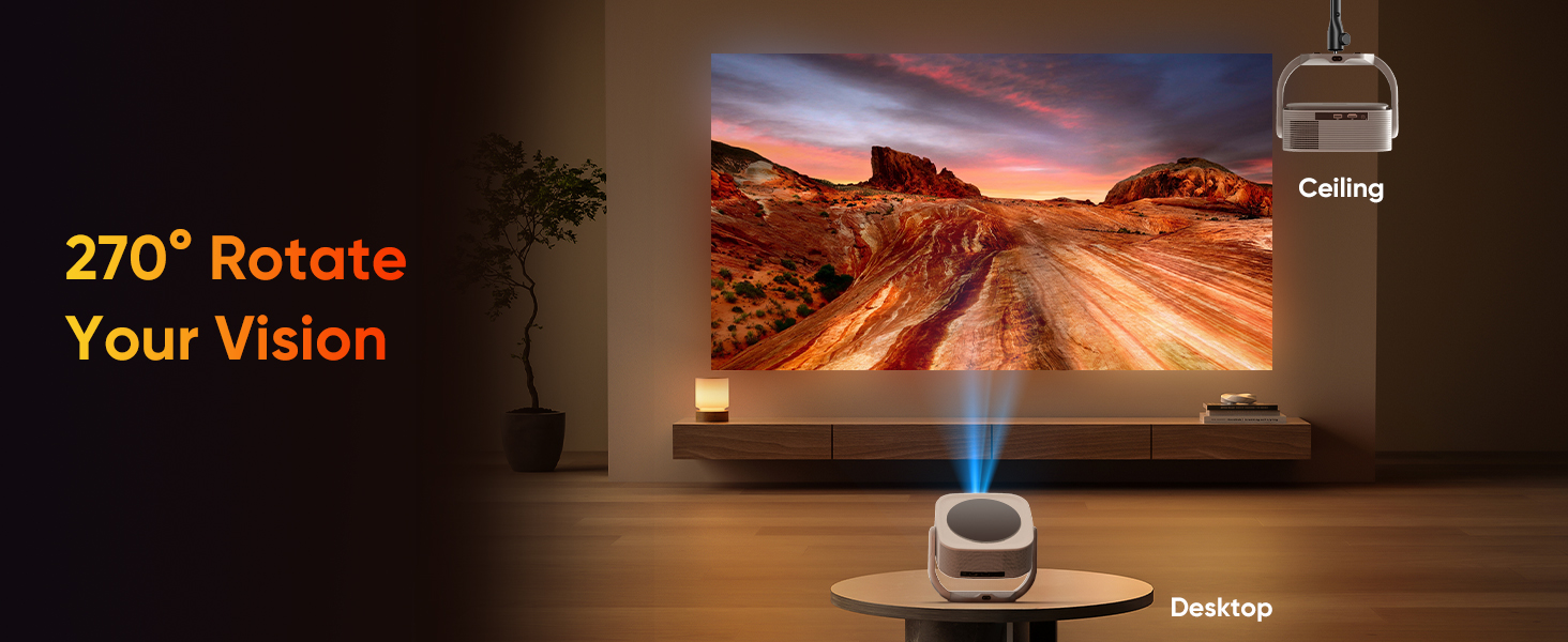 Міні-проектор Beamer 4K 1080P з Wi-Fi/BT, електронним фокусом/автоматичною корекцією трапецеїдальних спотворень, 50% зумом, 270° обертанням для домашнього кінотеатру/відпочинку на природі, сумісний з ноутбуком/смартфоном/мишею