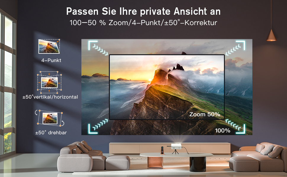 Портативний проєктор Smart Mini Beamer 4k з автофокусом та корекцією трапецеїдальних спотворень, 28000 люмен, WiFi6, Bluetooth, Full HD 1080P, 210° оберт, для домашнього кінотеатру та використання на відкритому повітрі (сумісний з Netflix та Dolby Audio, модель A-25000L)