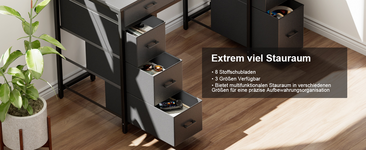 Комп'ютерний стіл з 8 висувними ящиками, 2 розетками, 2 USB-портами, LED-підсвічуванням та підставкою для монітора, 120 x 50 x 74 см (Чорний)