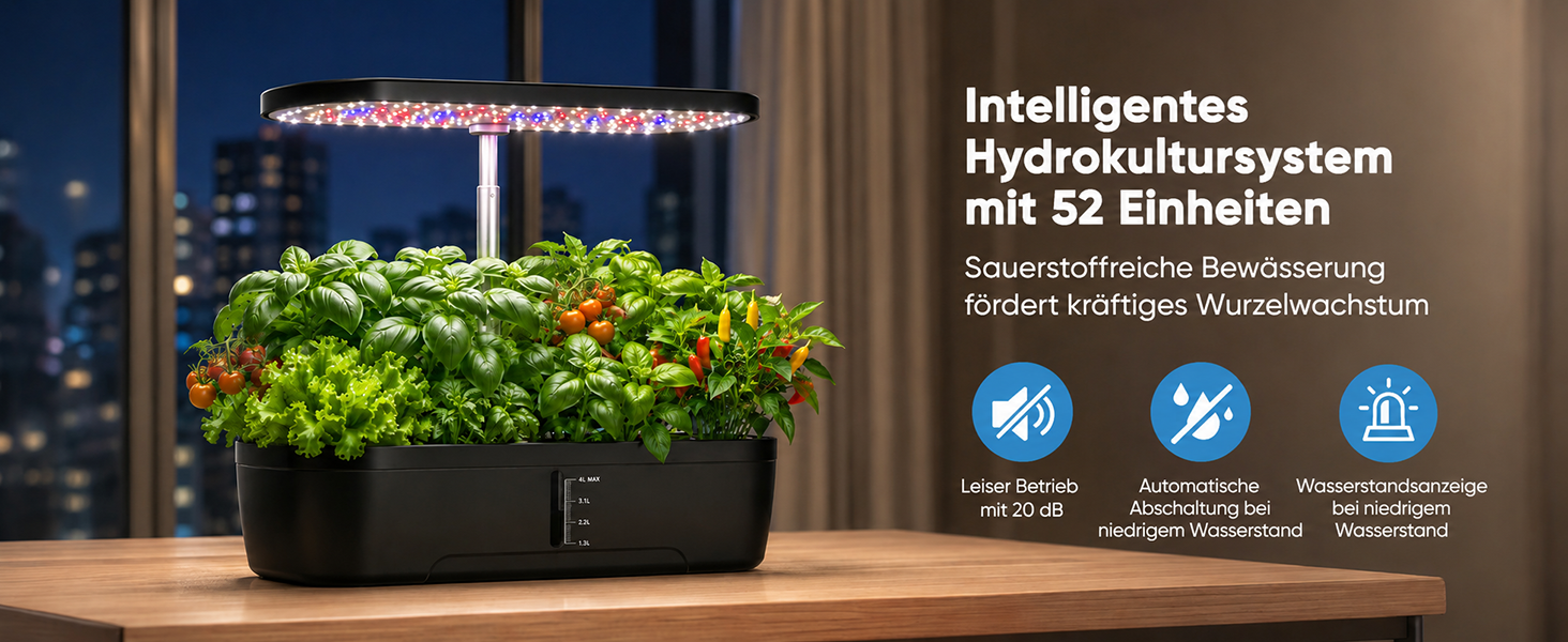 Гідропонна система для дому на 52 капсули з LED-освітленням 24 Вт, інтелектуальний набір для вирощування зелені, салатів та трав у кухні або на балконі
