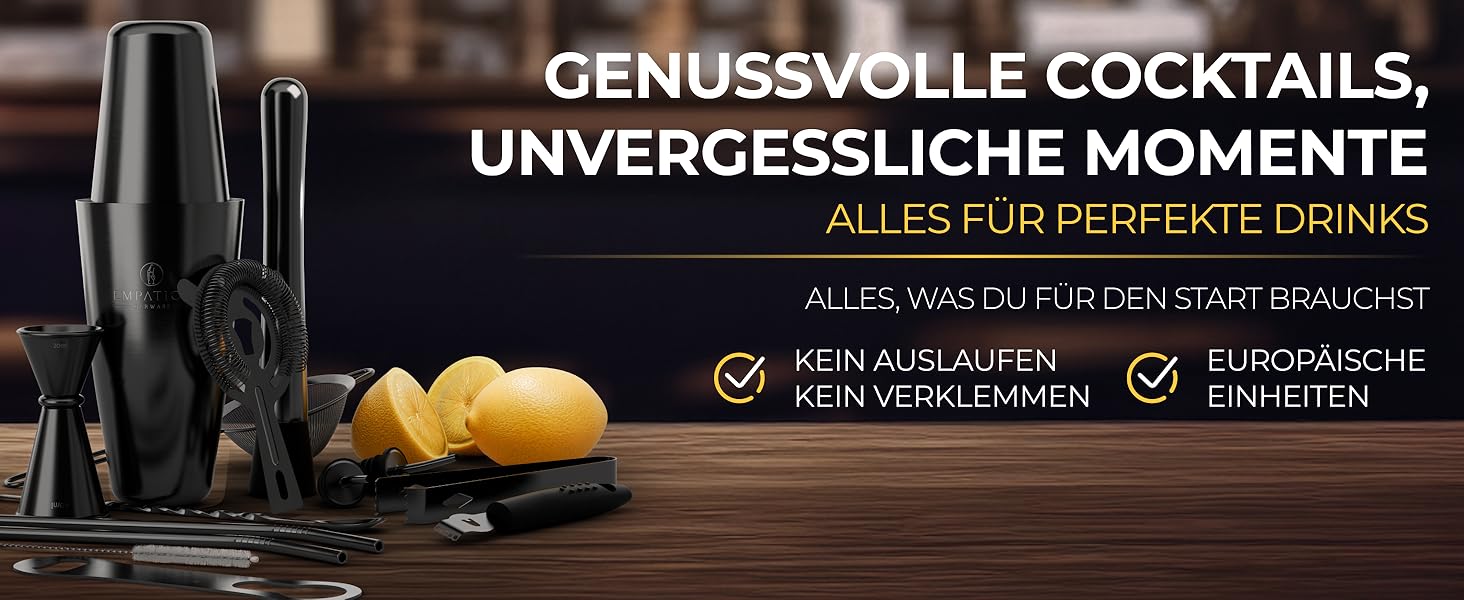 Коктейльний набір Schwarz 14 предметів: шейкер Бостон 825 мл, аксесуари для коктейлів, рецепти, професійний та початківець, подарунковий набір чорний