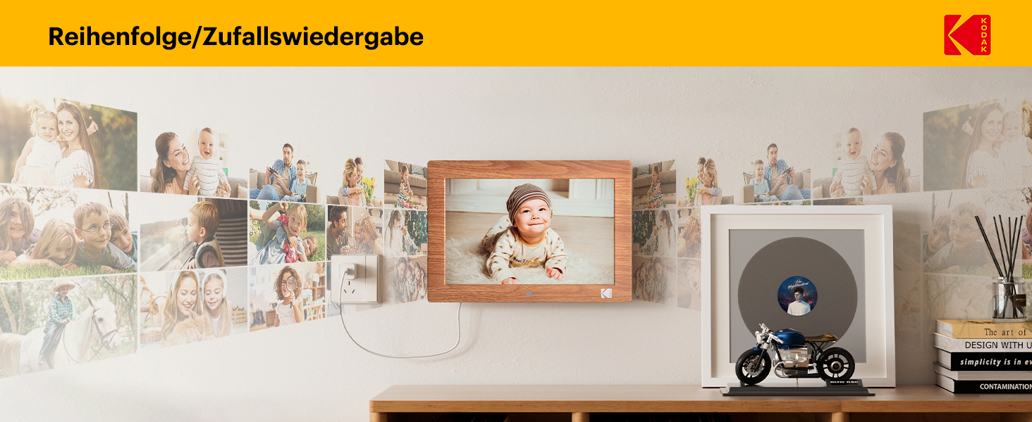 Цифровий фотоальбом KODAK 10 дюймів з пультом, без Wi-Fi, IPS-дисплей 1280x800, відтворення фото/відео/музики, USB/SD, дерев'яний корпус