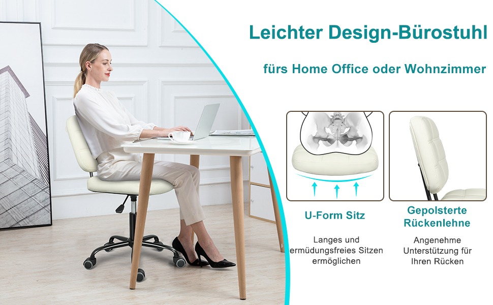 Офісний стілець без підлокітників Leader Accessories - регульована висота, ергономічний, для дому та офісу, білий, 86x55 см, до 120 кг