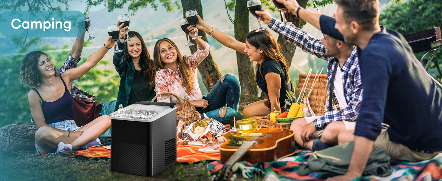 Льодогенератор Fohere портативний самоочисний, 14 кг/24 год, 2 розміри льоду, компактний, чорний - для дому, бару, офісу, кемпінгу