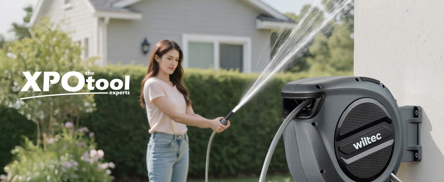 XPOtool Шланг-катушка на стіну з автозмотуванням та 15м водяного шлангу для поливу саду