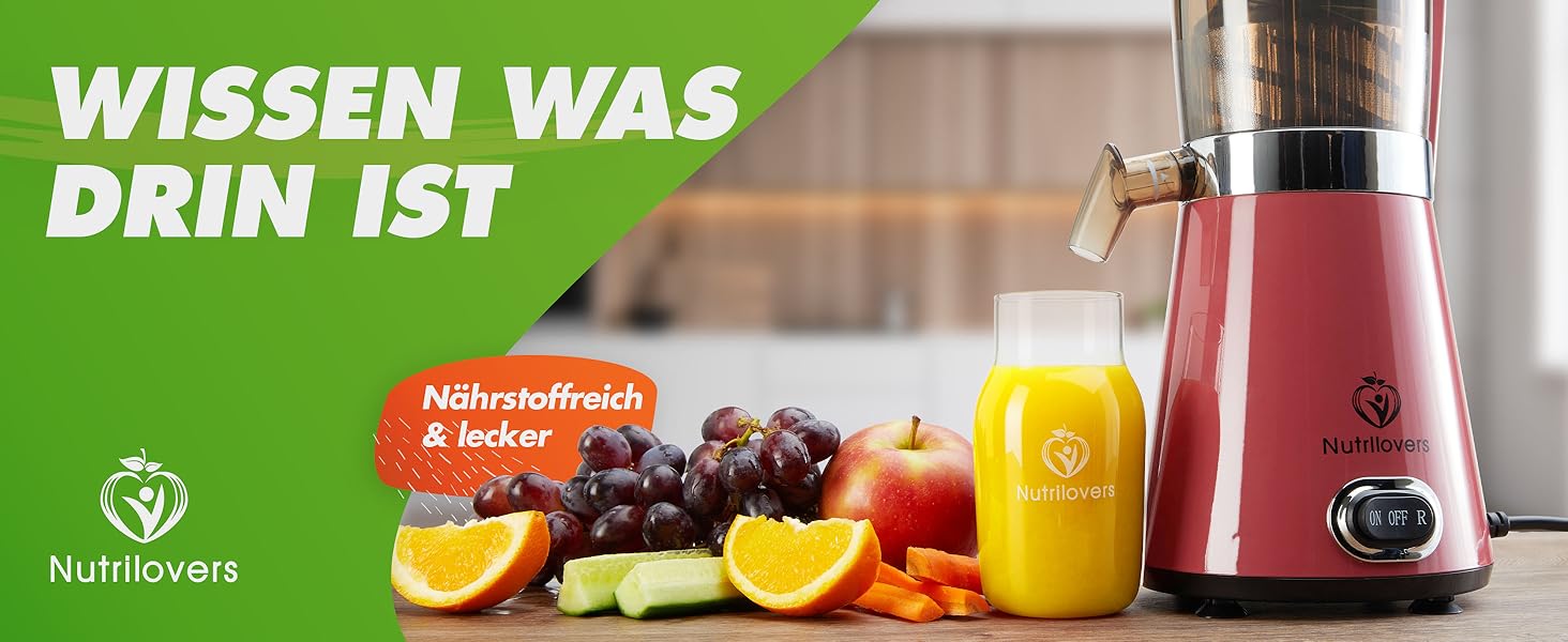 NUTRI-PRESS повільний соковитискач для фруктів та овочів, електричний, 2 отвори для завантаження, тихий, з пляшкою для соку To Go та додатком з рецептами, рожевий