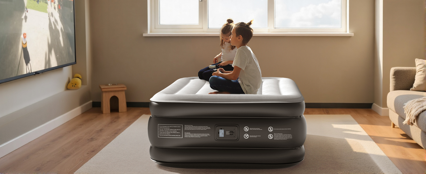 Надувний матрац Airefina з самонадуваванням та інтегрованою помпою, преміум-гостьове ліжко, швидке надування за 3 хвилини, для кемпінгу та дому, 203x152x40 см, 2 особи