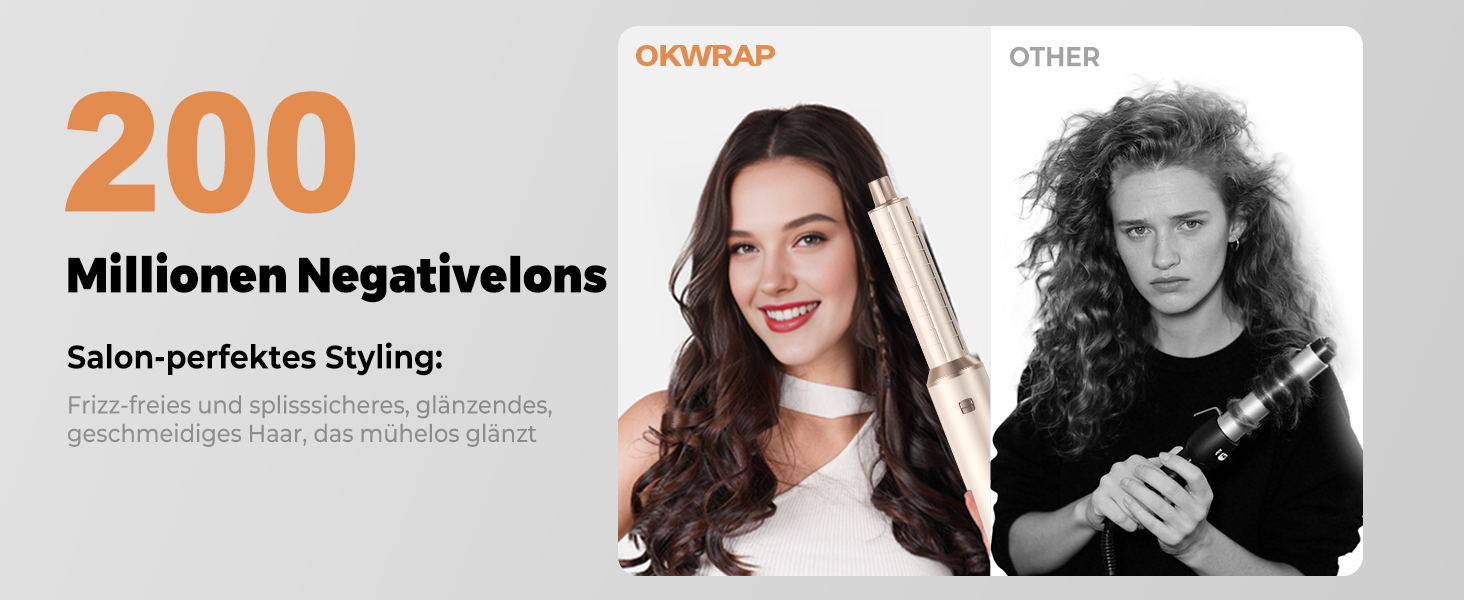 Набір для укладки волосся OKWRAP 5-в-1: Фен-щітка, стайлер для локонів, випрямляч (Золотий/Срібний)