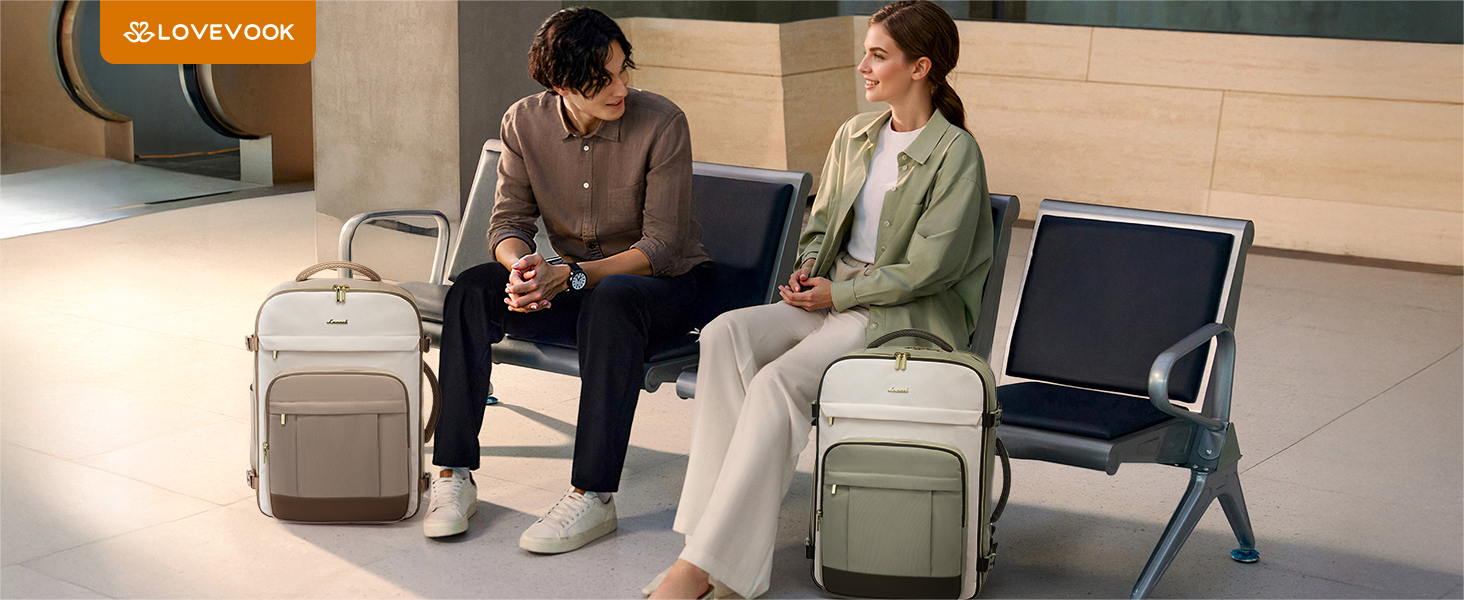 LOVEVOOK Рюкзак ручної поклажі, 40L, для подорожей, дамський, водонепроникний, для ноутбука 17 дюймів, кофр-рюкзак, для роботи, ділових поїздок, Weekender, оливково-зелений, світло-бежевий, оливково-зелений