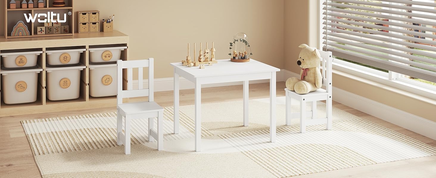 Дитячий стіл і 2 стільці WOLTU - комплект для дитячої кімнати, ігрової зони, садочка. Підходить для дітей від 2 років, білий.