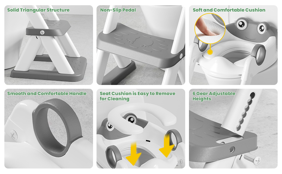 Унітаз-сходинки для дітей COOSEYA Frosch з драбинкою та сидінням для привчання до туалету, сірий (Gris Chiné 14)