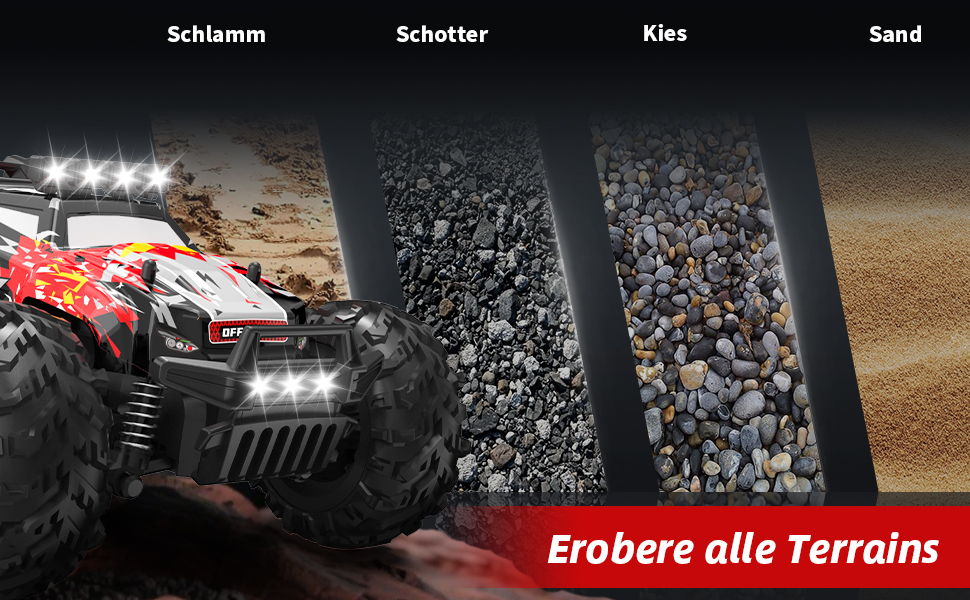 Радіокерований позашляховик Carox 1:18, 2.4 GHz, 25 км/год, червоний. RC монстр-трак з підсвіткою для гри