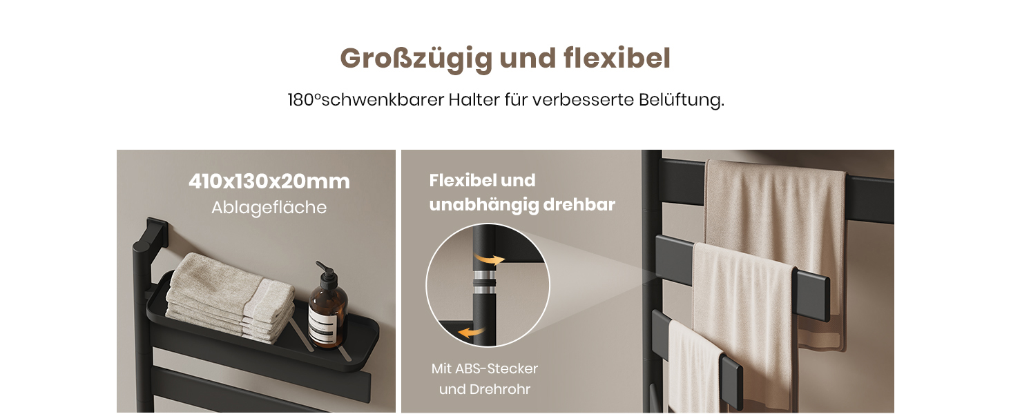 Електричний сушильник для рушників EMKE 180° з полицею, Wifi, 120W, 760x450 мм, чорний