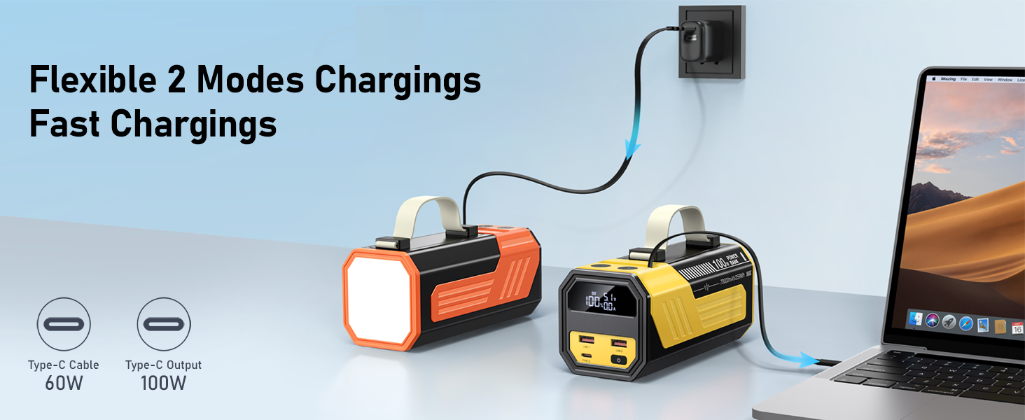 Power Bank 70000mAh 100W з USB-C, швидка зарядка, портативний акумулятор для iPhone, iPad, Samsung (жовтий)