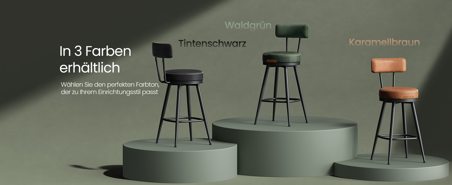 Барні стільці VASAGLE EKHO - набір 2 шт, 360° обертання, з підлокітником, для кухонного острова, стиль Mid-Century Modern, 65 см, зелений