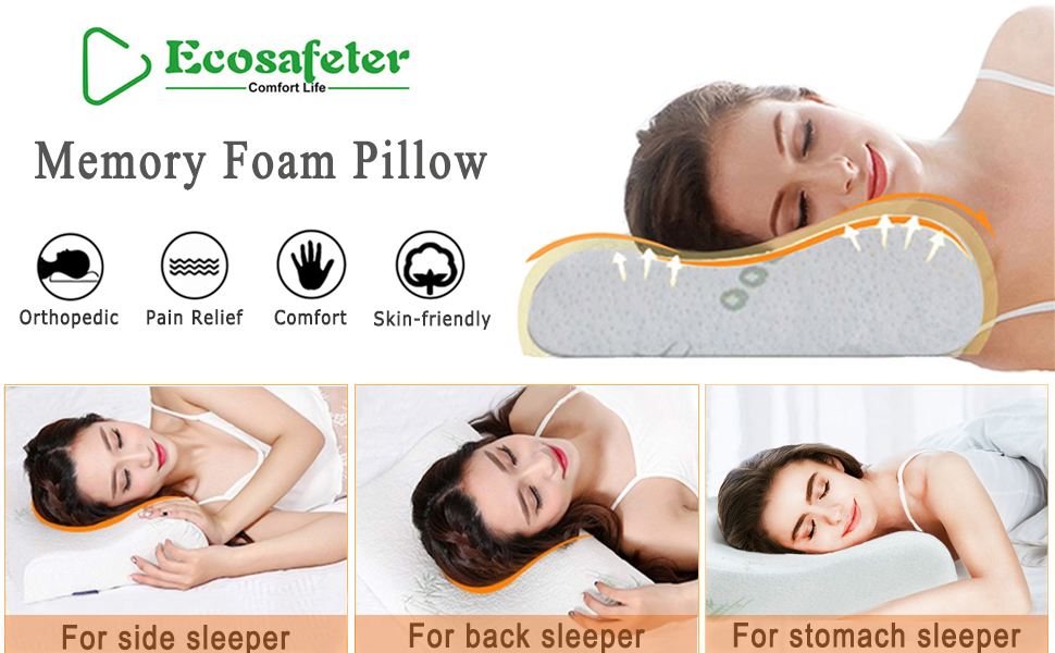 Подушка ортопедична з піни Memory Foam для глибокого сну, бамбукова, біла, гіпоалергенна, знімний чохол