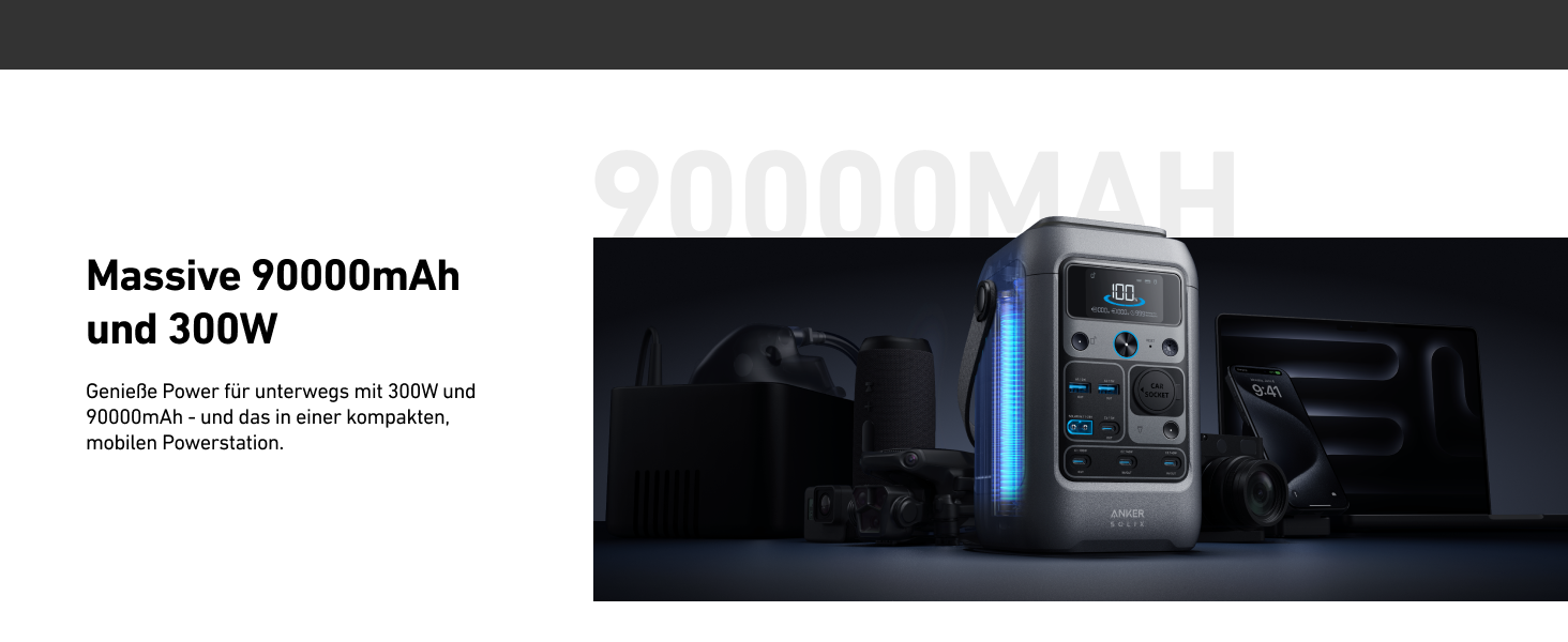 Powerbank Anker SOLIX C300: 288Wh, 300W, LiFePO4, для кемпінгу та подорожей