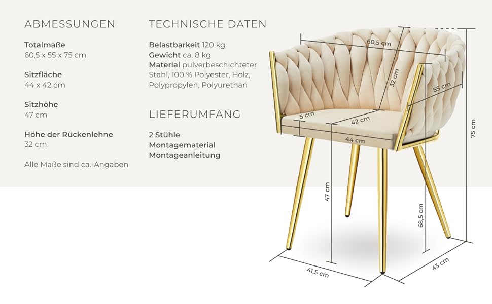 Тектейк® Оксамитовий стілець-чаша з підлокітниками, сучасний крісло для вітальні, їдальні, як кухонні стільці, для туалетного столика, комплект (2 шт), пісок/золото