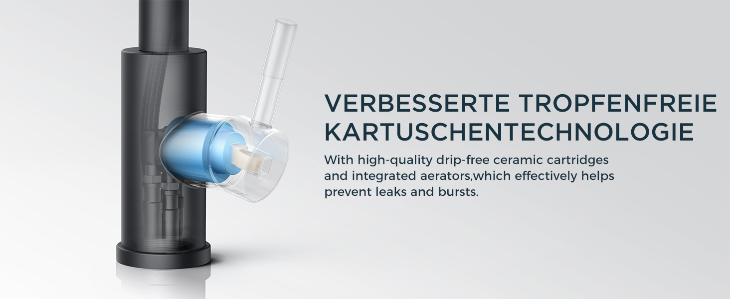 Змішувач для ванної кімнати/кухні FORIOUS Hoch 360° з нержавіючої сталі, з можливістю повороту 175 мм, матовий чорний, з підключенням до гарячої та холодної води, для встановлення на мийку, преміум-якість