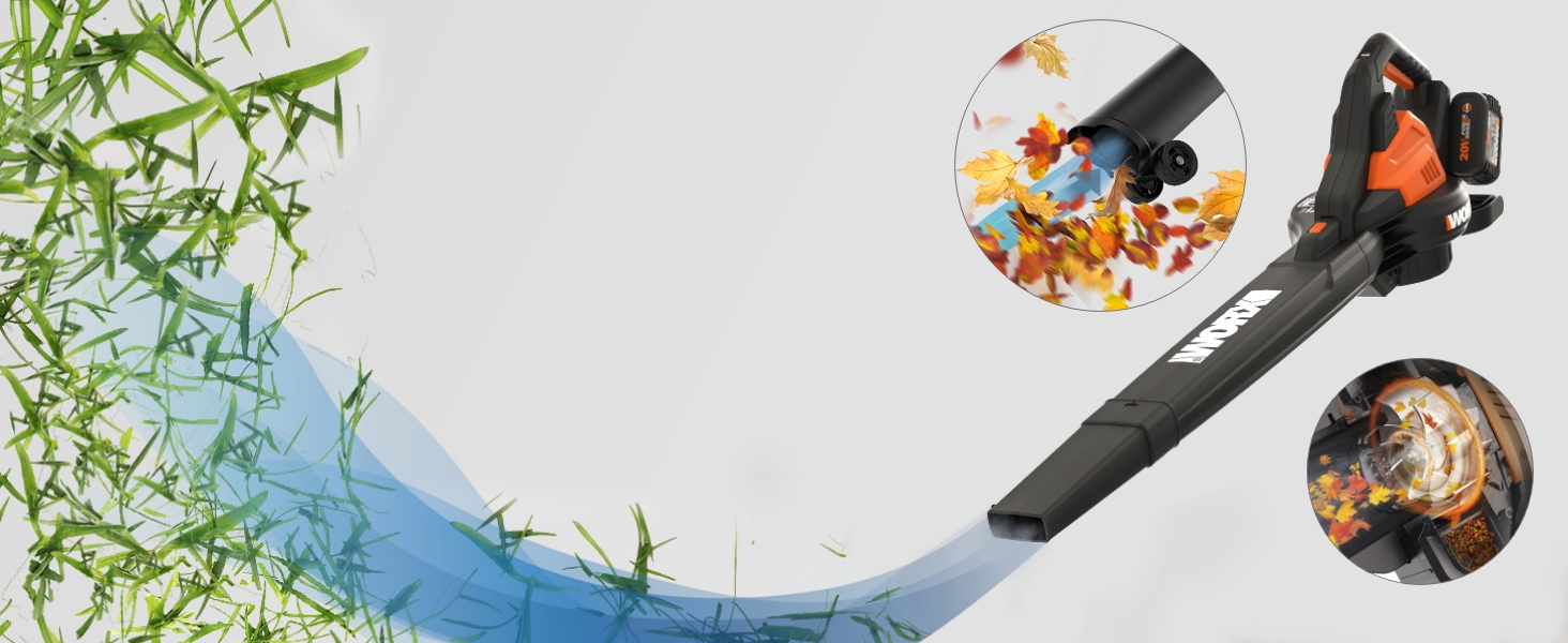 WORX WG505E Trivac: електроприлад 3-в-1 - повітродувка, пилосос та мульчер. Потужність 3000 Вт, швидкість повітря 335 км/год, об'єм всмоктування 600 м³/год, з мішком для збору листя 45 л.